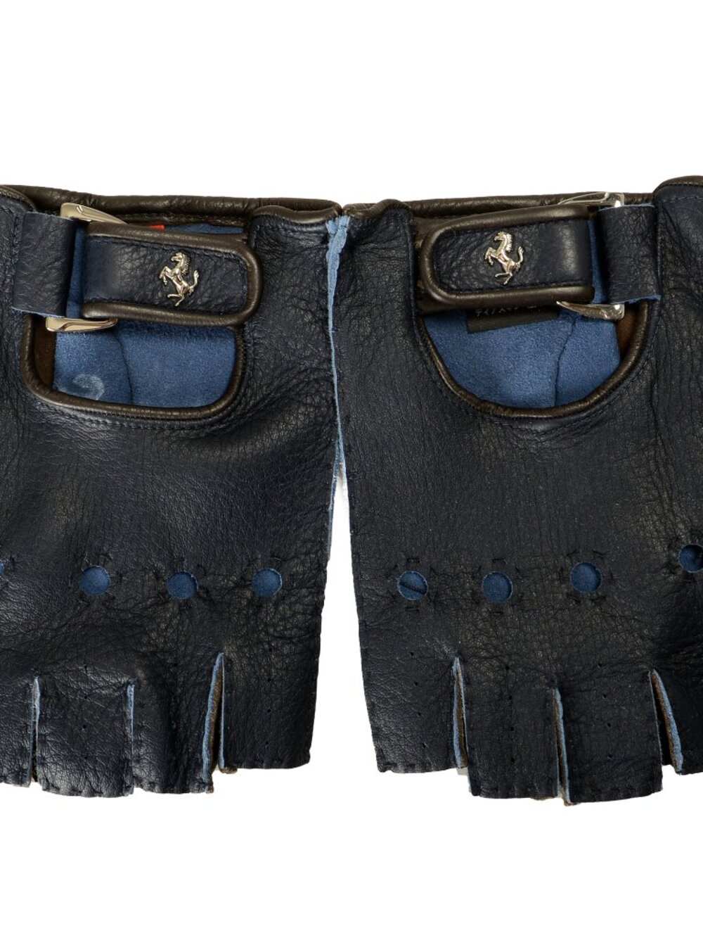 Scuderia Ferrari Men's Ink Blue Leather Fingerless Gloves Sz Small